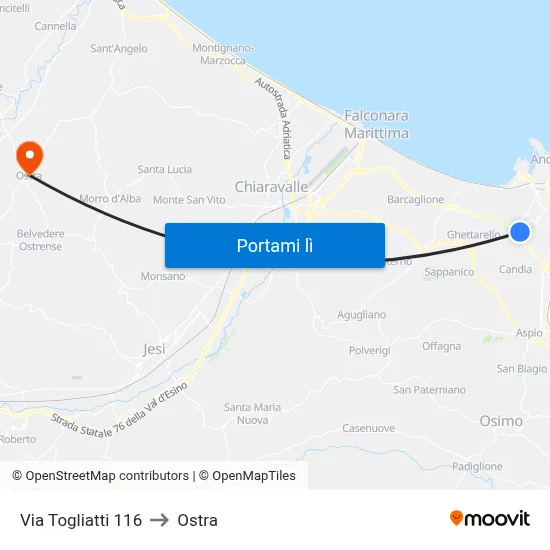 Via Togliatti 116 to Ostra map