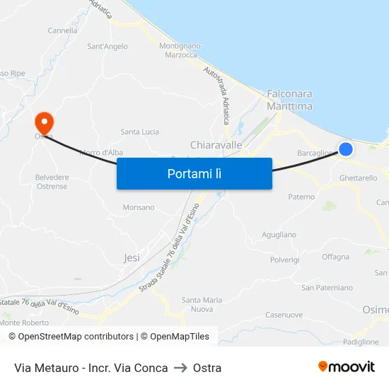 Via Metauro - Incr. Via Conca to Ostra map