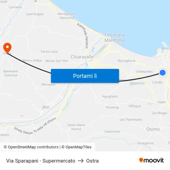 Via Sparapani - Supermercato to Ostra map