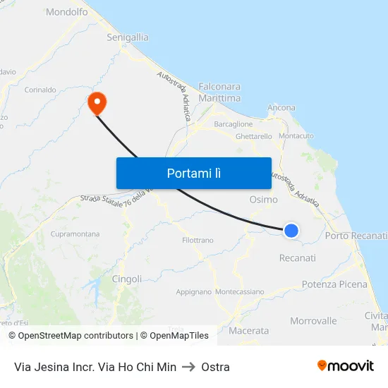 Via Jesina Incr. Via Ho Chi Min to Ostra map