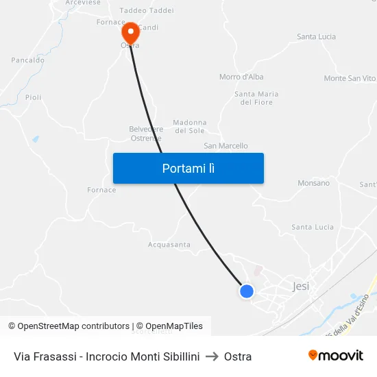 Via Frasassi - Incrocio Monti Sibillini to Ostra map