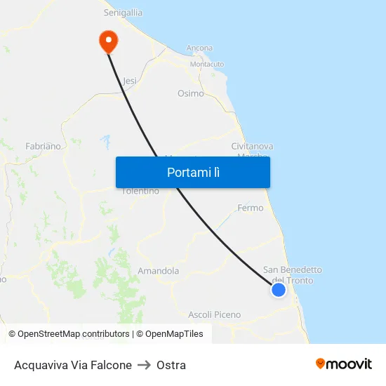 Acquaviva Via Falcone to Ostra map