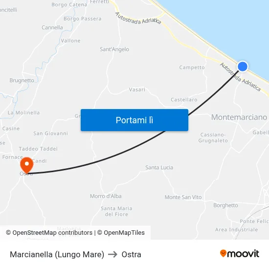 Marcianella (Lungo Mare) to Ostra map