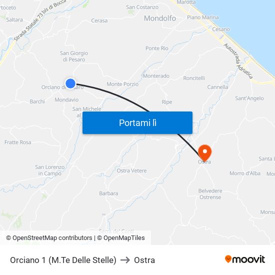 Orciano 1 (M.Te Delle Stelle) to Ostra map