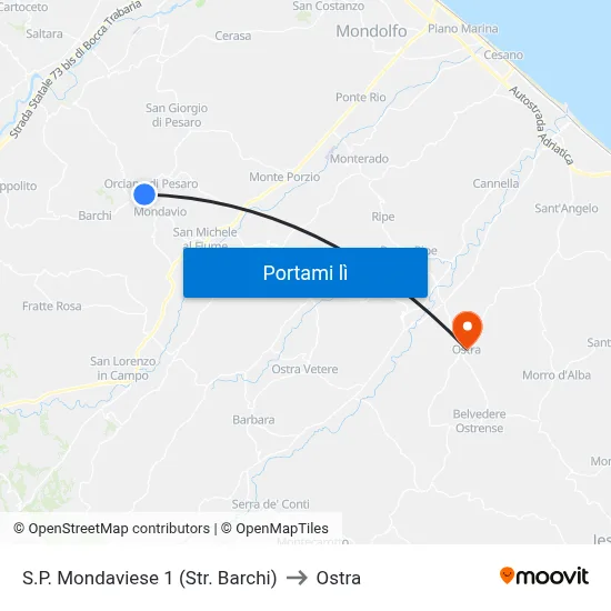 S.P. Mondaviese 1 (Str. Barchi) to Ostra map