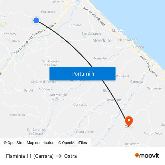 Flaminia 11 (Carrara) to Ostra map