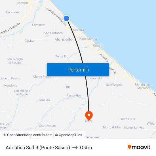 Adriatica Sud 9 (Ponte Sasso) to Ostra map