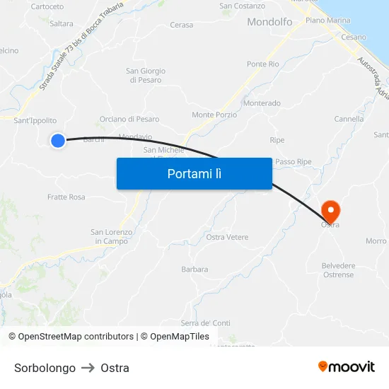 Sorbolongo to Ostra map
