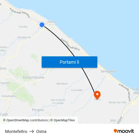 Montefeltro to Ostra map