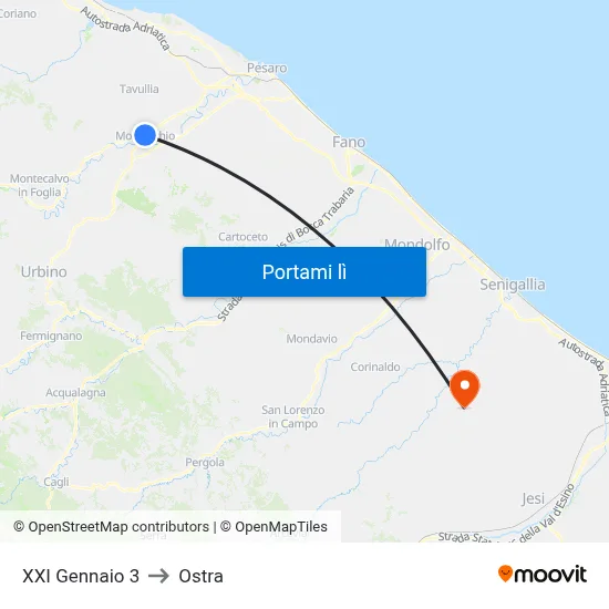 XXI Gennaio 3 to Ostra map