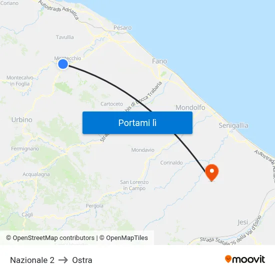 Nazionale 2 to Ostra map