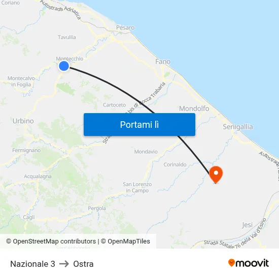Nazionale 3 to Ostra map