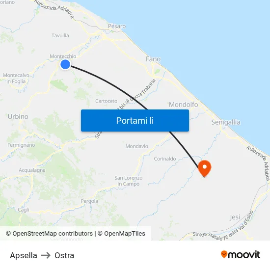 Apsella to Ostra map