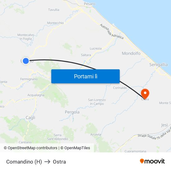 Comandino (H) to Ostra map