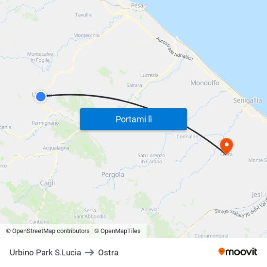 Urbino Park S.Lucia to Ostra map