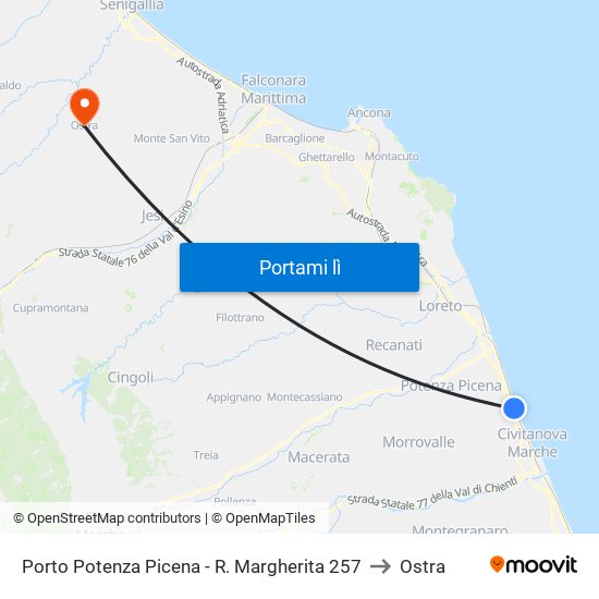 Porto Potenza Picena - R. Margherita 257 to Ostra map