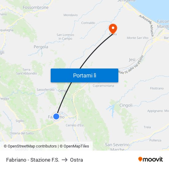 Fabriano  - Stazione F.S. to Ostra map