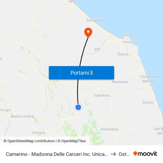Camerino - Madonna Delle Carceri Inc. Unicam to Ostra map