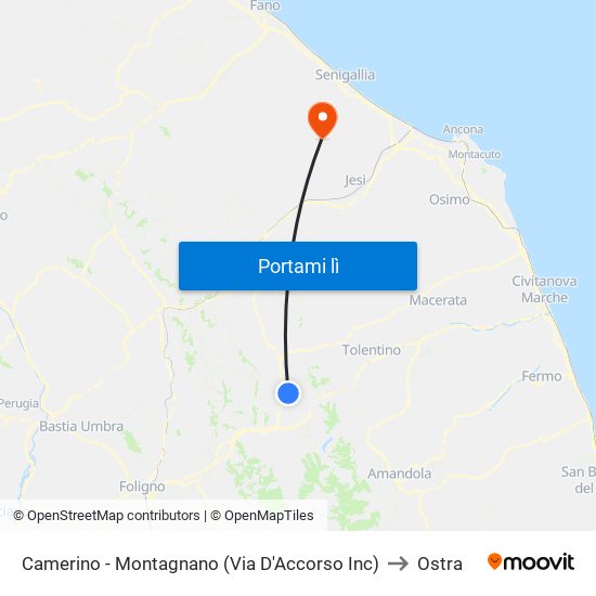 Camerino - Montagnano (Via D'Accorso Inc) to Ostra map