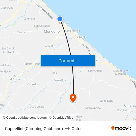Cappellini (Camping Gabbiano) to Ostra map