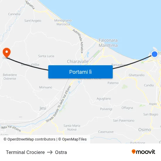 Terminal Crociere to Ostra map