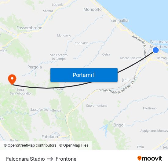 Falconara Stadio to Frontone map