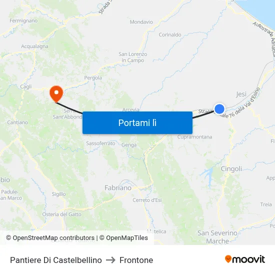 Pantiere Di Castelbellino to Frontone map