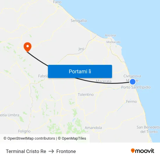 Terminal Cristo Re to Frontone map