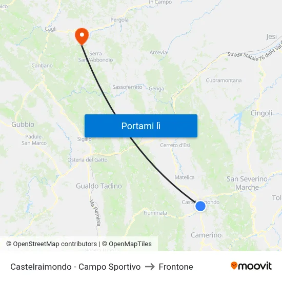 Castelraimondo - Campo Sportivo to Frontone map