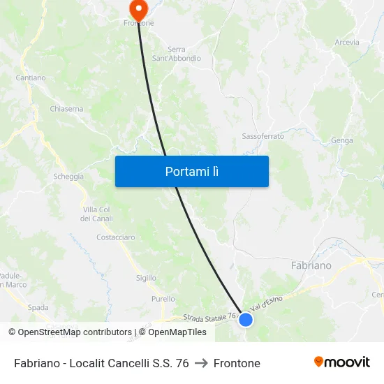Fabriano - Localit Cancelli  S.S. 76 to Frontone map