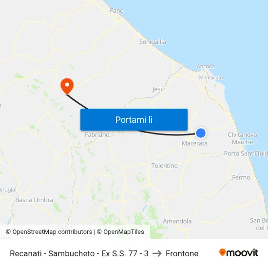 Recanati - Sambucheto - Ex S.S. 77 - 3 to Frontone map
