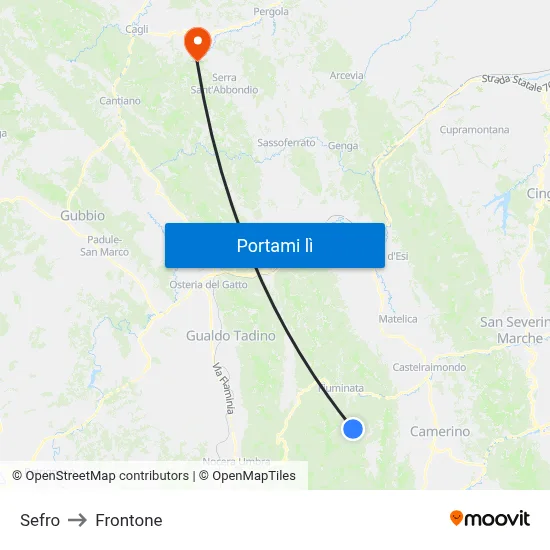 Sefro to Frontone map