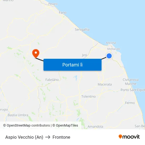 Aspio Vecchio (An) to Frontone map