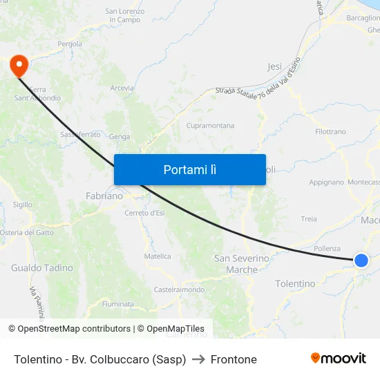 Tolentino - Bv. Colbuccaro (Sasp) to Frontone map