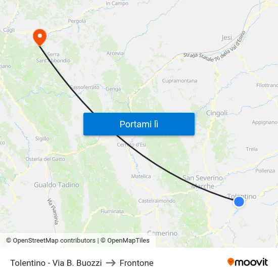 Tolentino - Via B. Buozzi to Frontone map