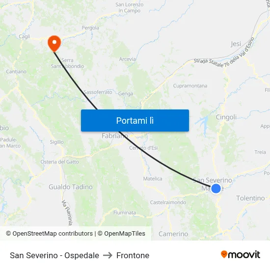 San Severino - Ospedale to Frontone map