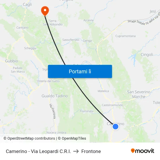 Camerino - Via Leopardi C.R.I. to Frontone map