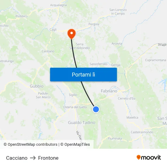 Cacciano to Frontone map