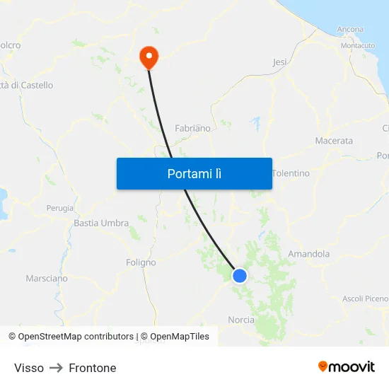 Visso to Frontone map