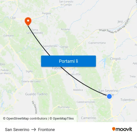 San Severino to Frontone map