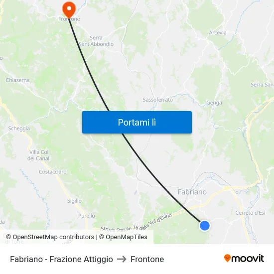 Fabriano - Frazione Attiggio to Frontone map