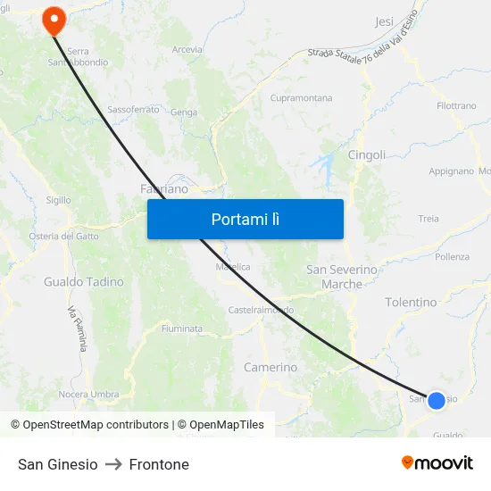 San Ginesio to Frontone map