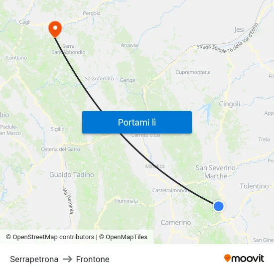 Serrapetrona to Frontone map