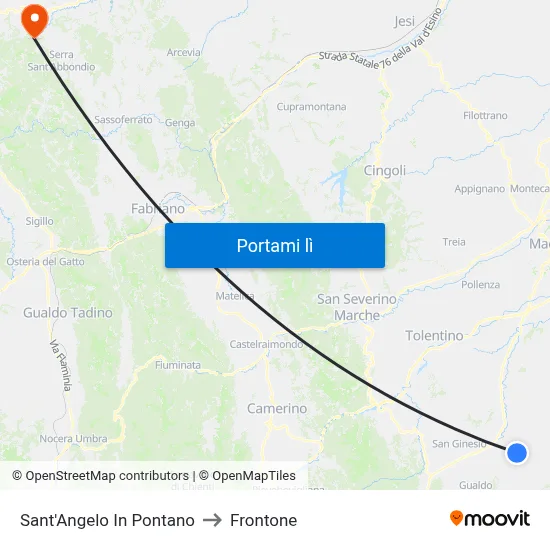 Sant'Angelo In Pontano to Frontone map