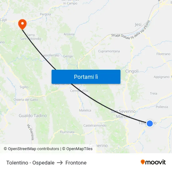 Tolentino - Ospedale to Frontone map