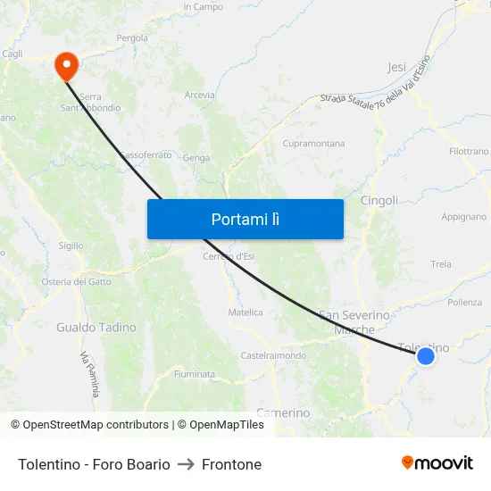 Tolentino - Foro Boario to Frontone map