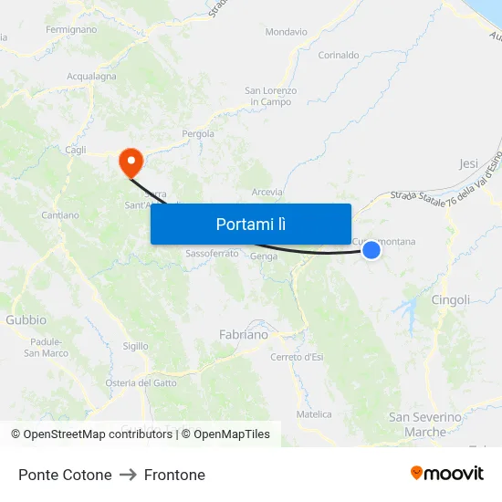 Ponte Cotone to Frontone map