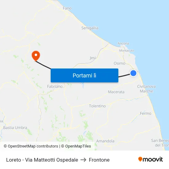 Loreto - Via Matteotti Ospedale to Frontone map