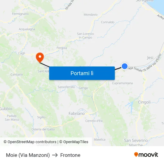 Moie (Via Manzoni) to Frontone map