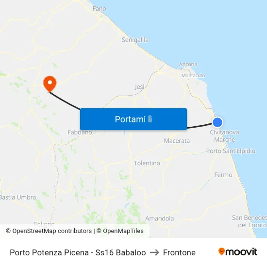 Porto Potenza Picena - Ss16 Babaloo to Frontone map